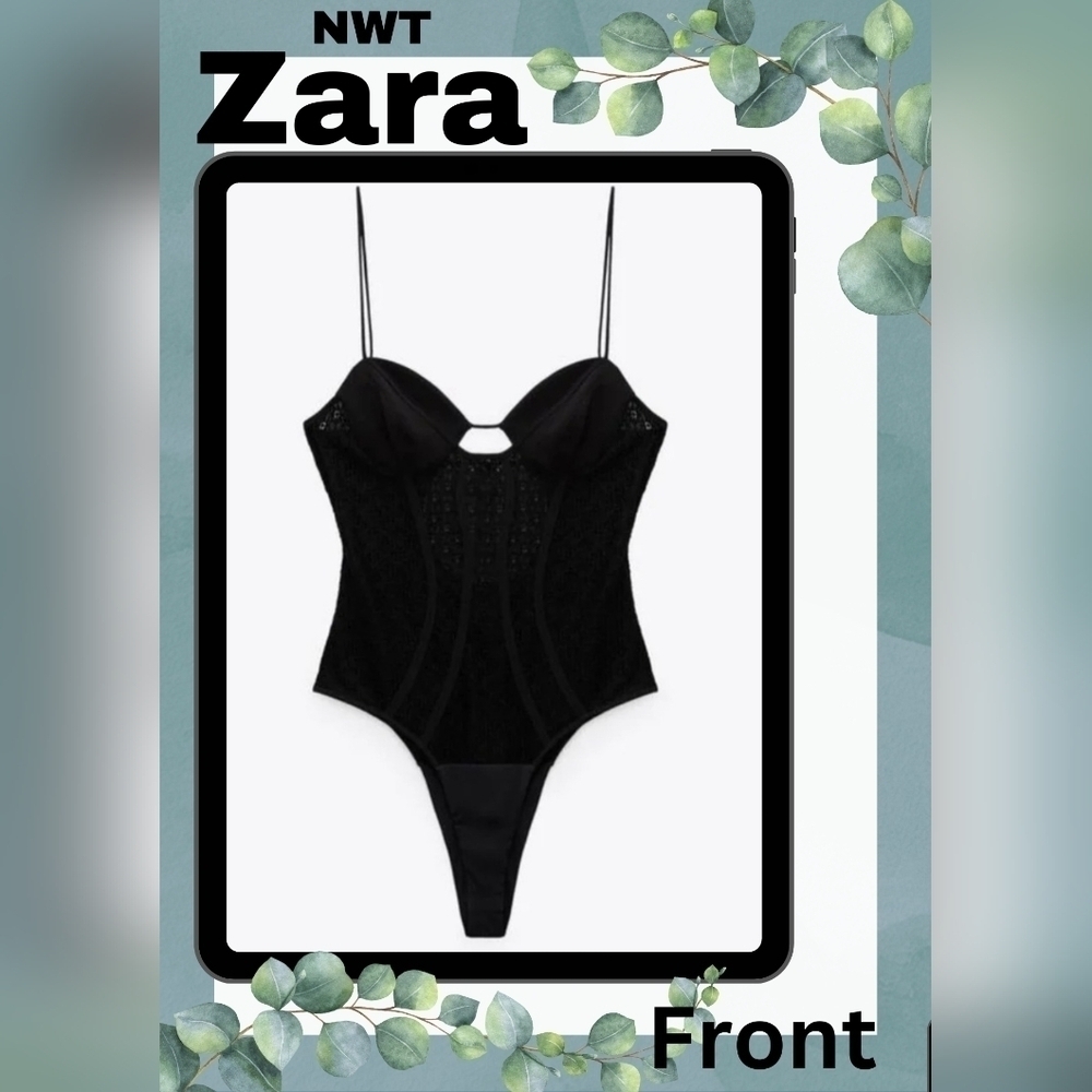 NWT Zara Women's Black Lace Corset Style Bodysuit Size Medium - Picture 3 of 9